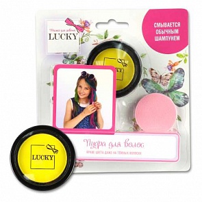 Пудра для волос, в наборе со спонжем, цвет: желтый, на блистере (Lucky, Т11920)